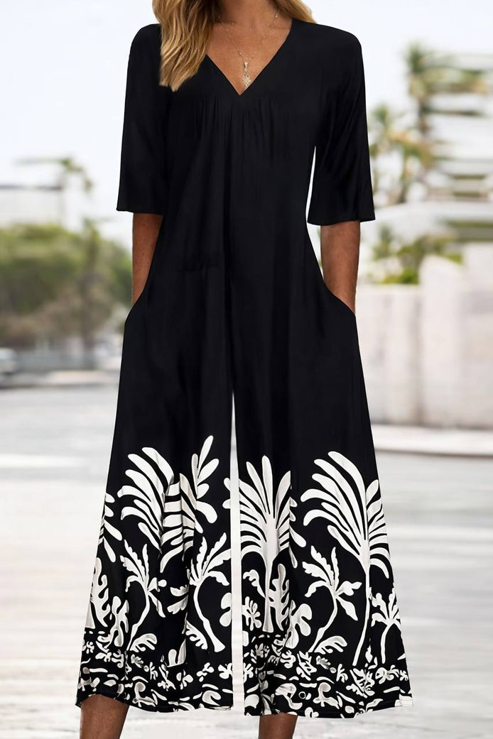 Floral Print Half Sleeve Jumpsuit