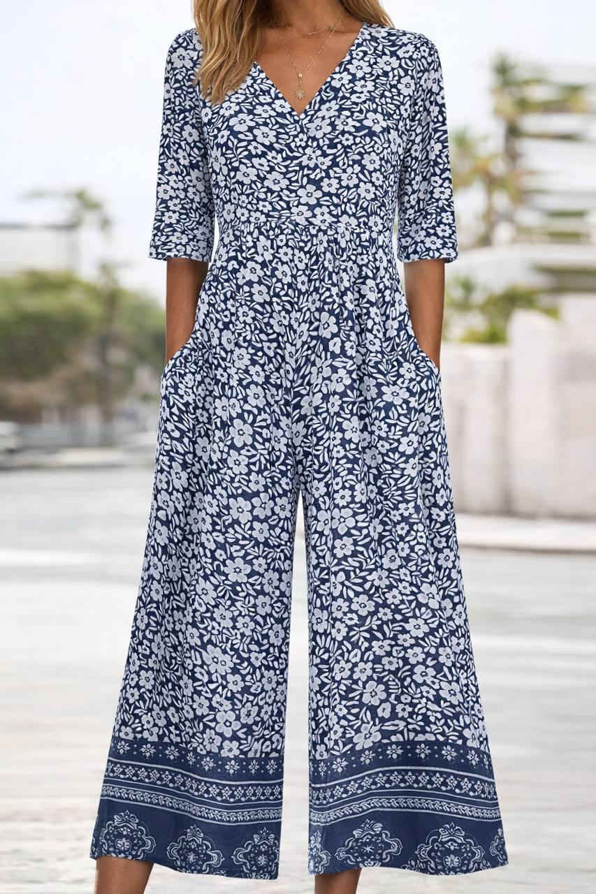 Floral Print Half Sleeve Jumpsuit