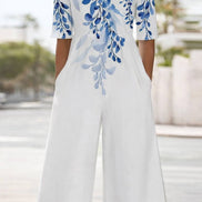 Floral Print Half Sleeve Jumpsuit