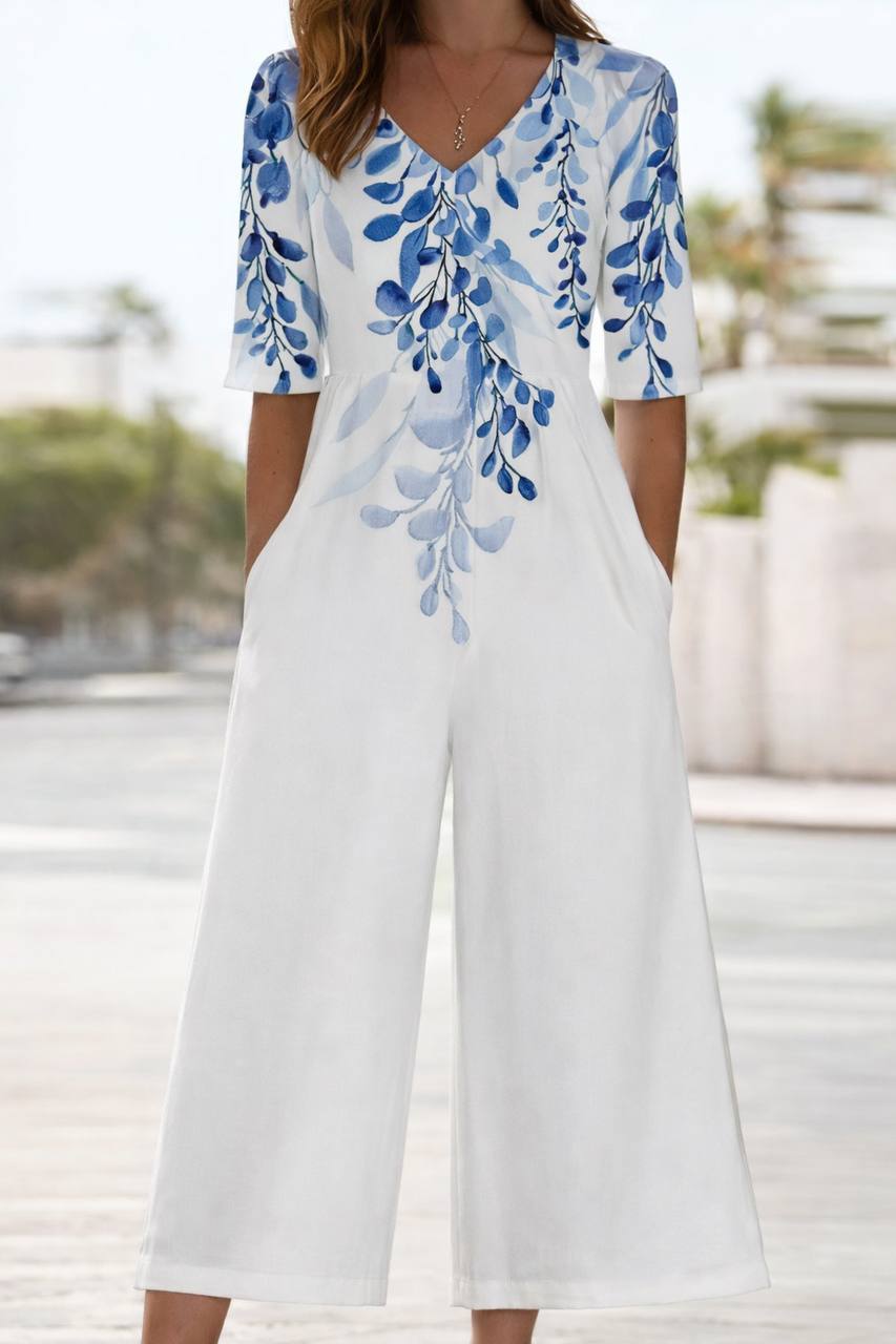 Floral Print Half Sleeve Jumpsuit
