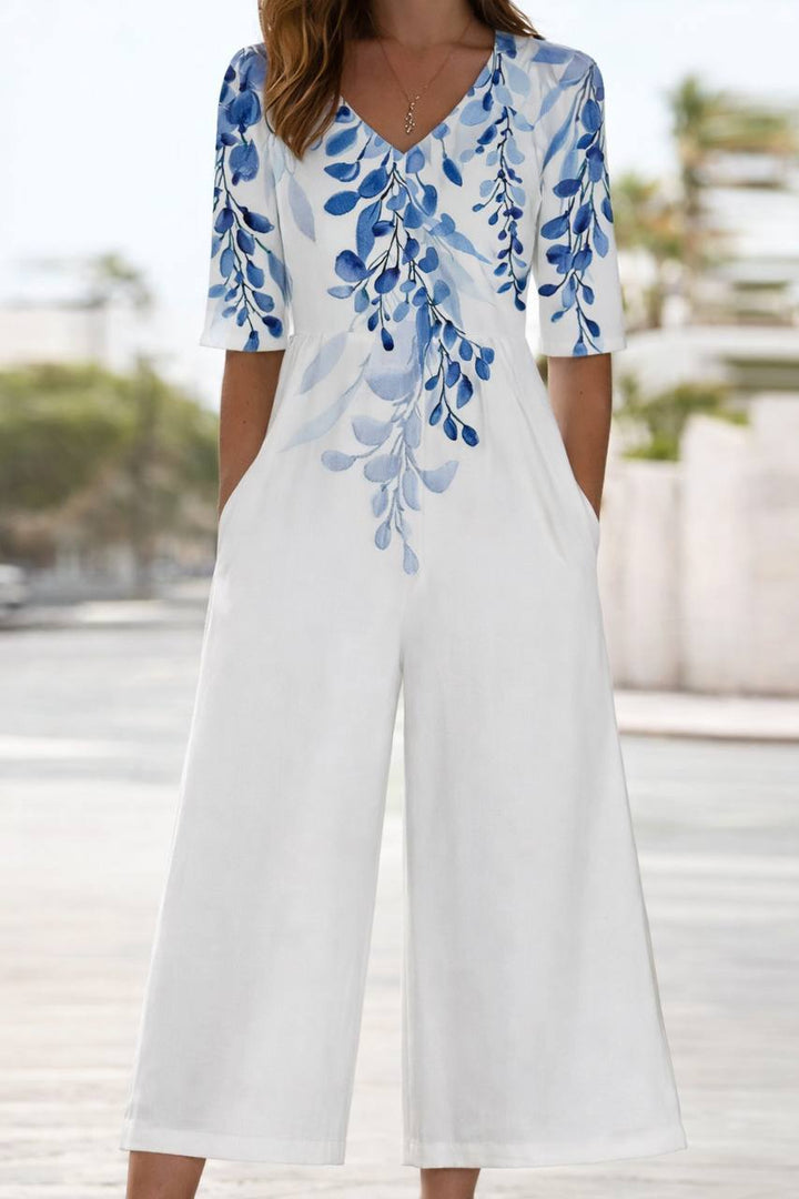 Floral Print Half Sleeve Jumpsuit