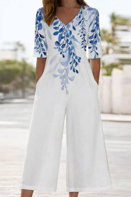 Floral Print Half Sleeve Jumpsuit