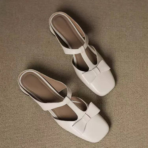 Elegant Bow T-Strap Flat Mules