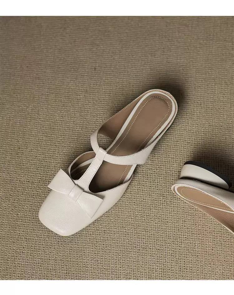 Elegant Bow T-Strap Flat Mules