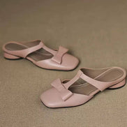 Elegant Bow T-Strap Flat Mules