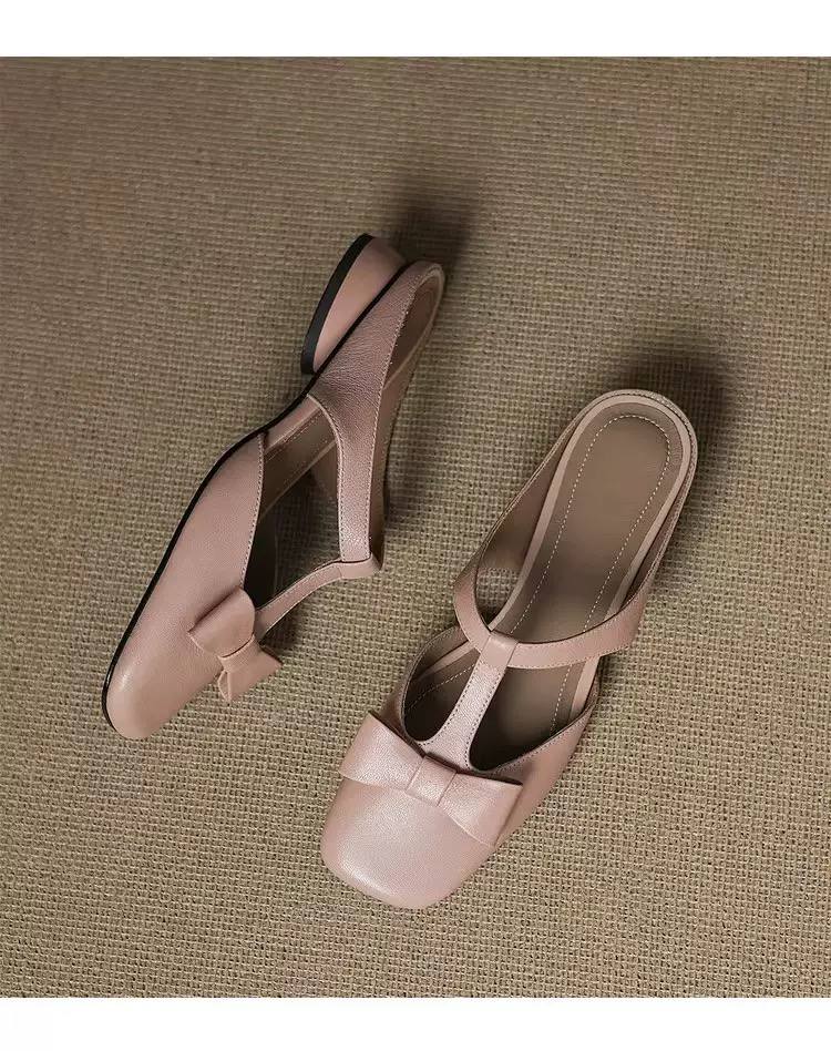 Elegant Bow T-Strap Flat Mules