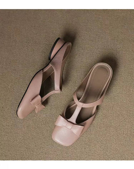 Elegant Bow T-Strap Flat Mules
