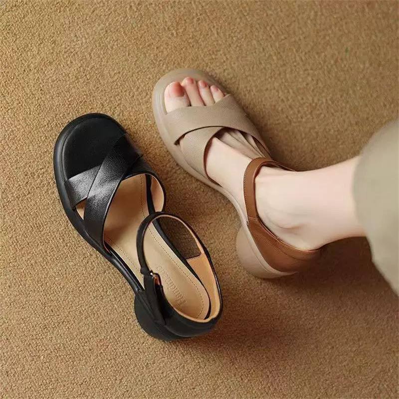 Cross Strap Comfort Heel Sandals