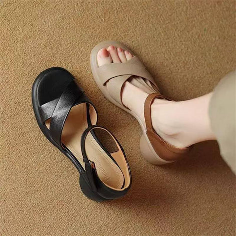 Cross Strap Comfort Heel Sandals