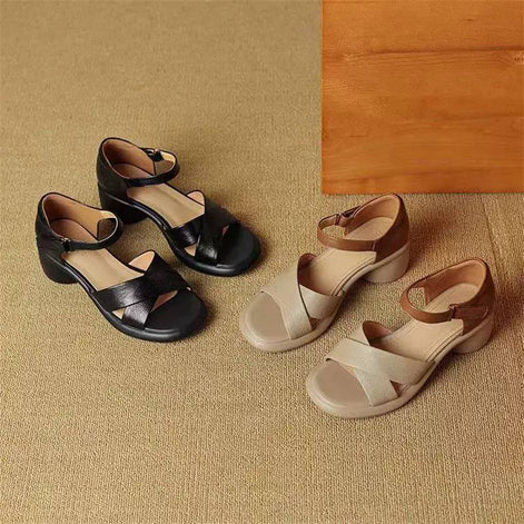 Cross Strap Comfort Heel Sandals