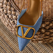 Chic Pointed Slingback Heels with Gold Buckle