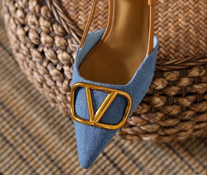Chic Pointed Slingback Heels with Gold Buckle