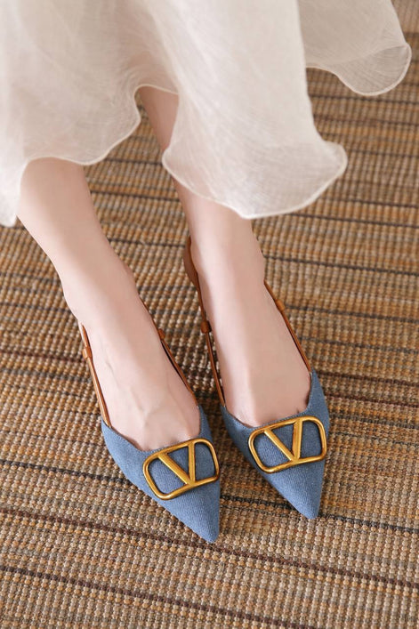 Chic Pointed Slingback Heels with Gold Buckle