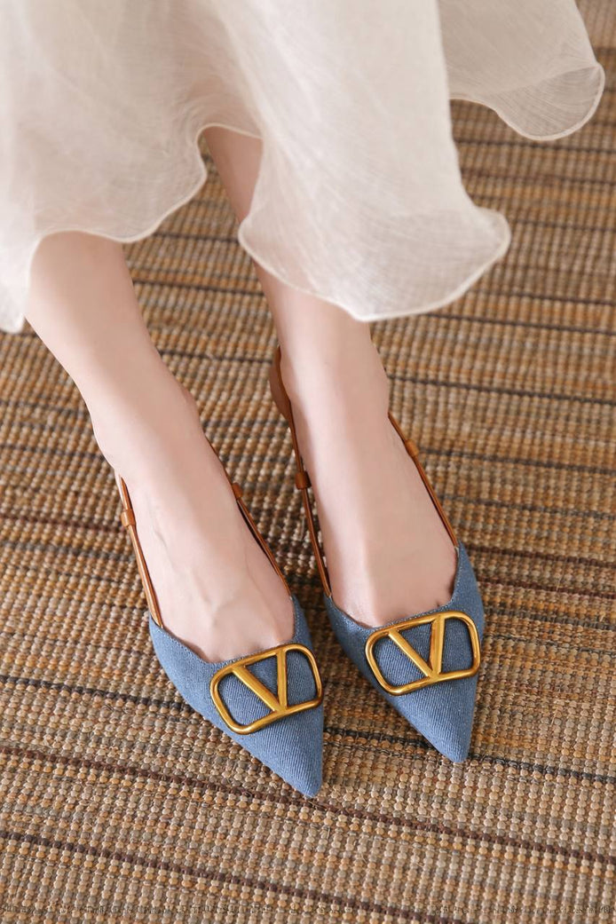 Chic Pointed Slingback Heels with Gold Buckle