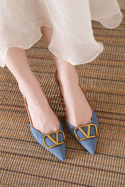Chic Pointed Slingback Heels with Gold Buckle