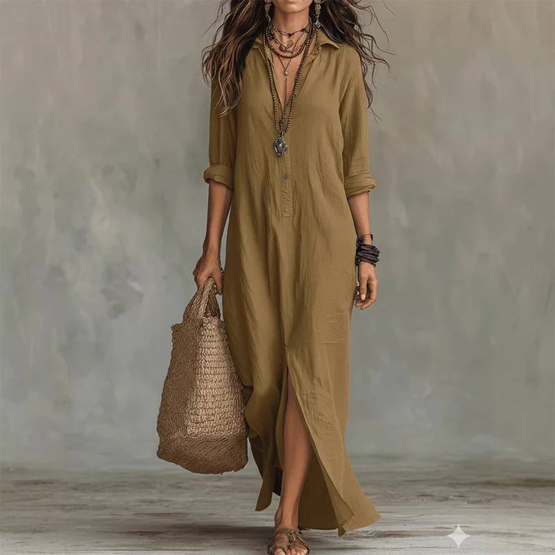 Neva Relaxed V-Neck Midi Dress