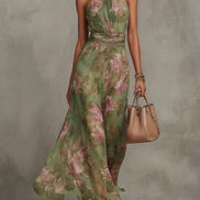 Sara Elegant Floral Halter Maxi Dress