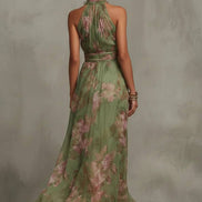 Sara Elegant Floral Halter Maxi Dress