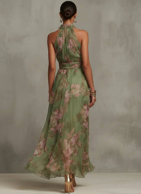 Sara Elegant Floral Halter Maxi Dress