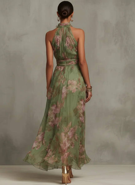 Sara Elegant Floral Halter Maxi Dress