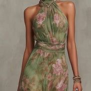 Sara Elegant Floral Halter Maxi Dress