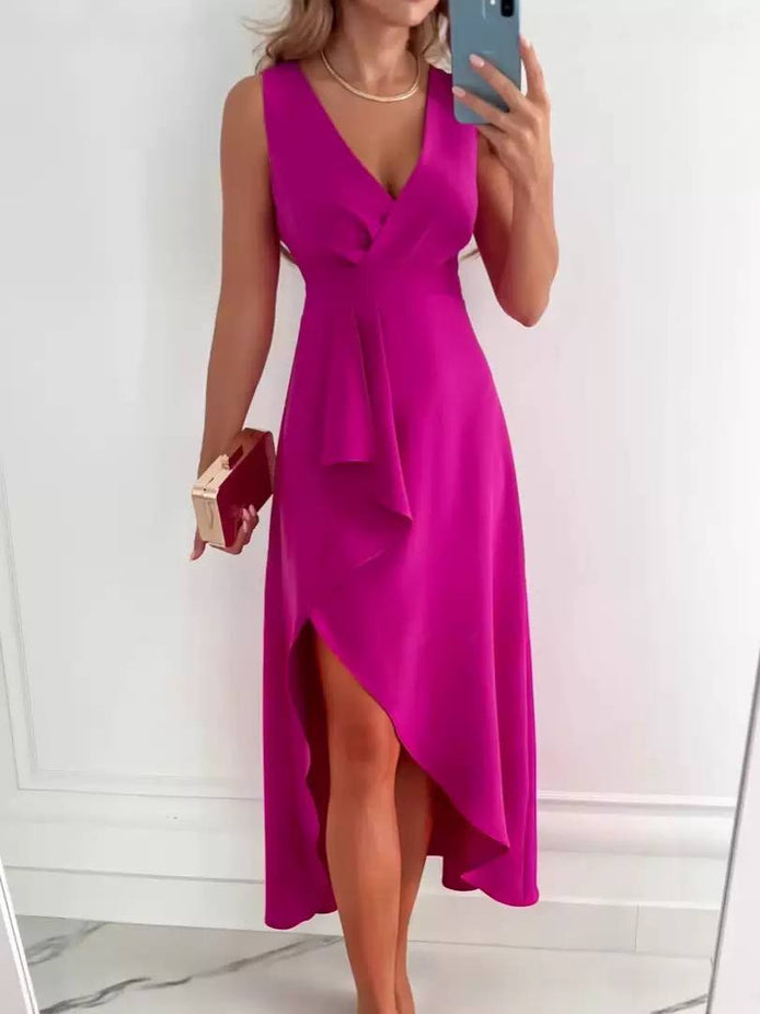Elegant Wrap V-Neck Midi Dress