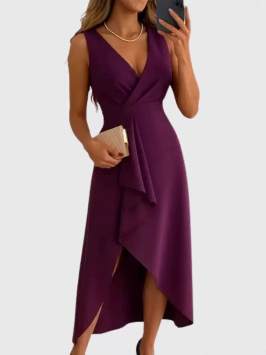 Elegant Wrap V-Neck Midi Dress