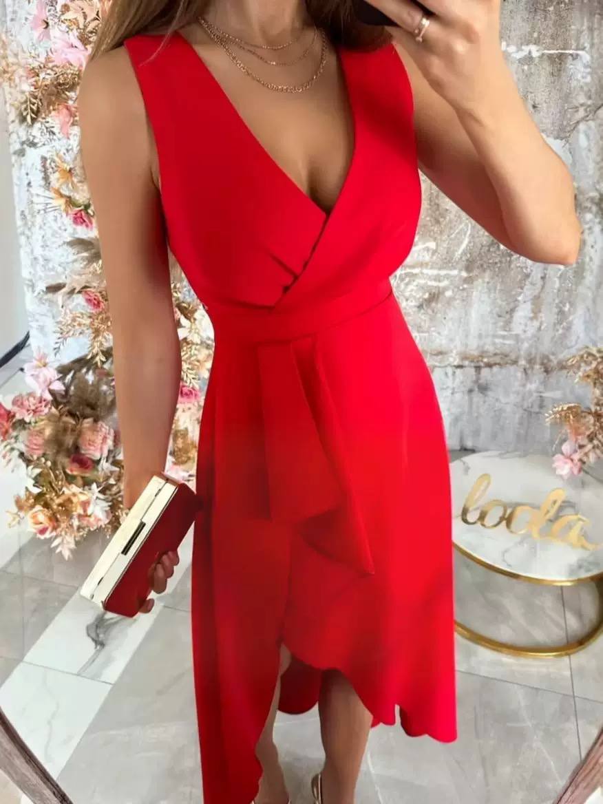 Elegant Wrap V-Neck Midi Dress