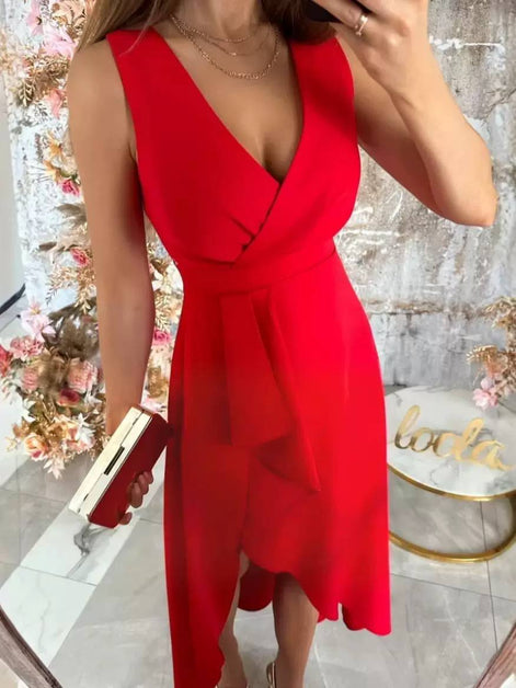 Elegant Wrap V-Neck Midi Dress