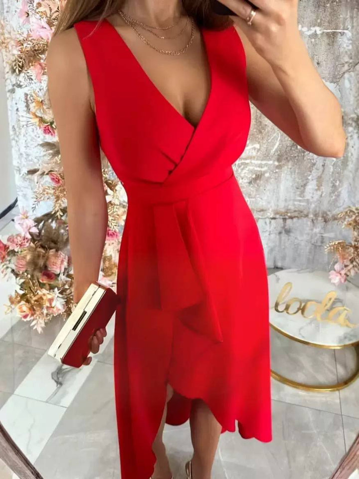 Elegant Wrap V-Neck Midi Dress