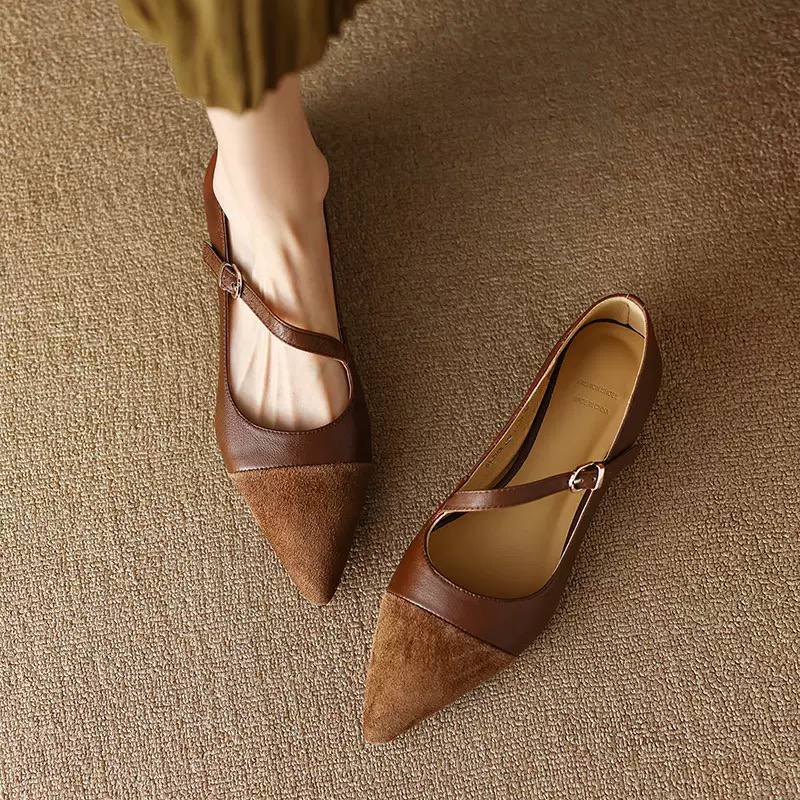 Two-Tone Pointed Strap Flats