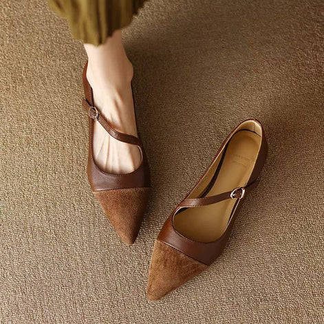 Two-Tone Pointed Strap Flats