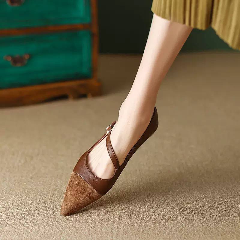 Two-Tone Pointed Strap Flats