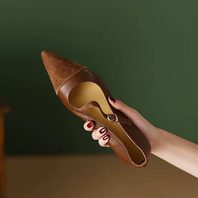 Two-Tone Pointed Strap Flats