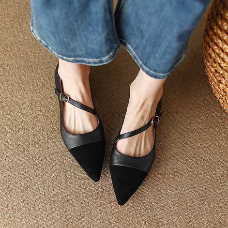 Two-Tone Pointed Strap Flats
