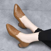 Vintage Floral Embossed Low Heel Pumps