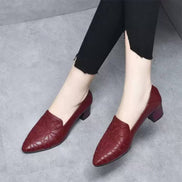 Vintage Floral Embossed Low Heel Pumps