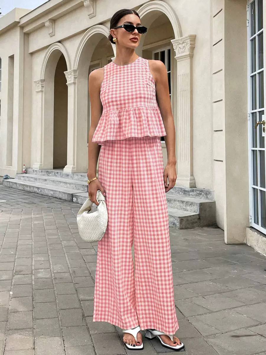 Chic Gingham Two-Piece Set