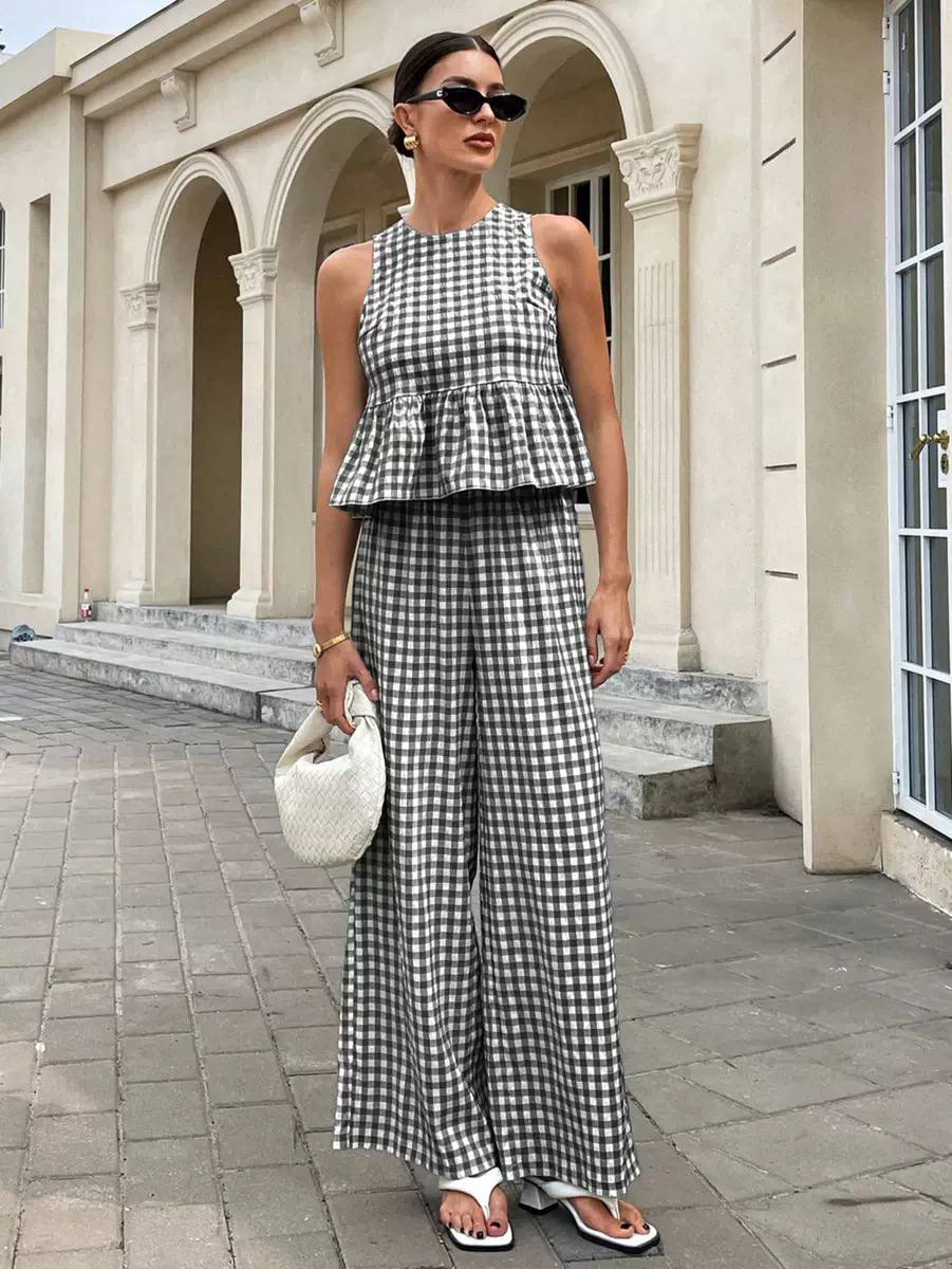 Chic Gingham Two-Piece Set