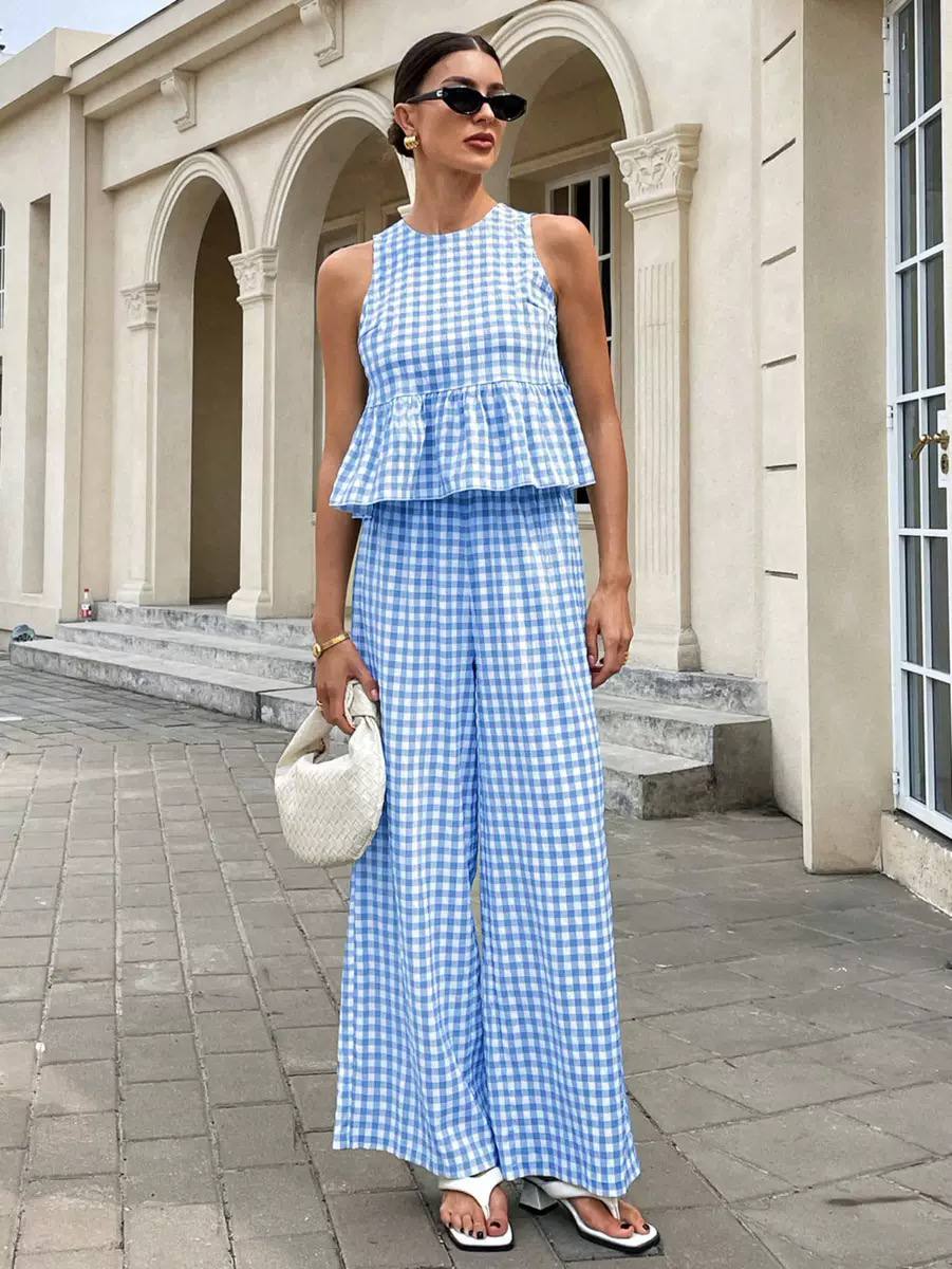 Chic Gingham Two-Piece Set