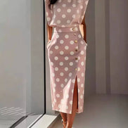 Polka Dot Geometric Sleeveless Midi Dress
