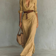 Breasted Long Sleeve Belted Maxi Dress