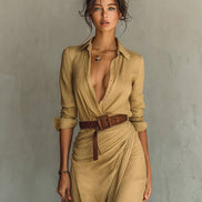 Breasted Long Sleeve Belted Maxi Dress