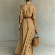 Breasted Long Sleeve Belted Maxi Dress