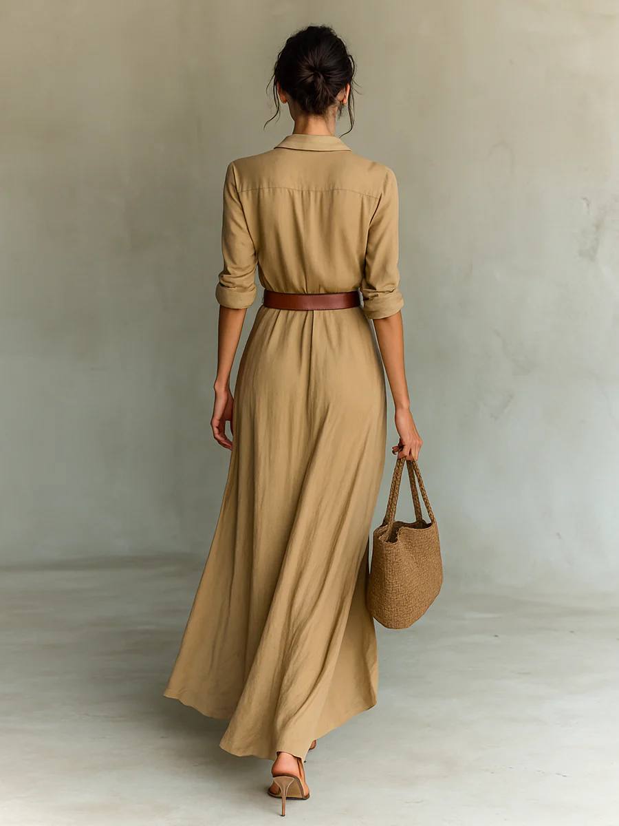 Breasted Long Sleeve Belted Maxi Dress