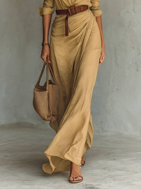 Breasted Long Sleeve Belted Maxi Dress