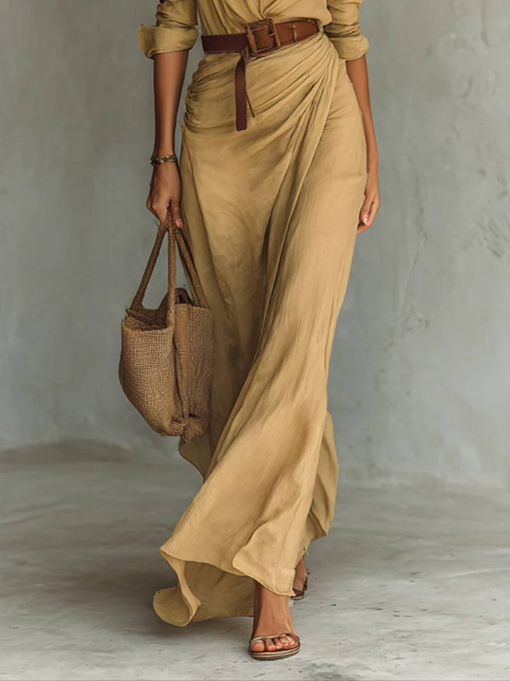 Breasted Long Sleeve Belted Maxi Dress