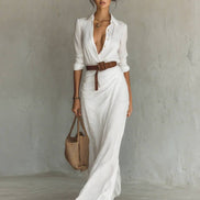 Breasted Long Sleeve Belted Maxi Dress