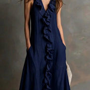 Ruffled Front Sleeveless Midi Dress