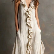 Ruffled Front Sleeveless Midi Dress